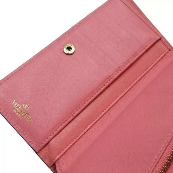 Auth Valentino Garavani Bifold Wallet Pink / Gold leather/metal authentic - Picture 10 of 12